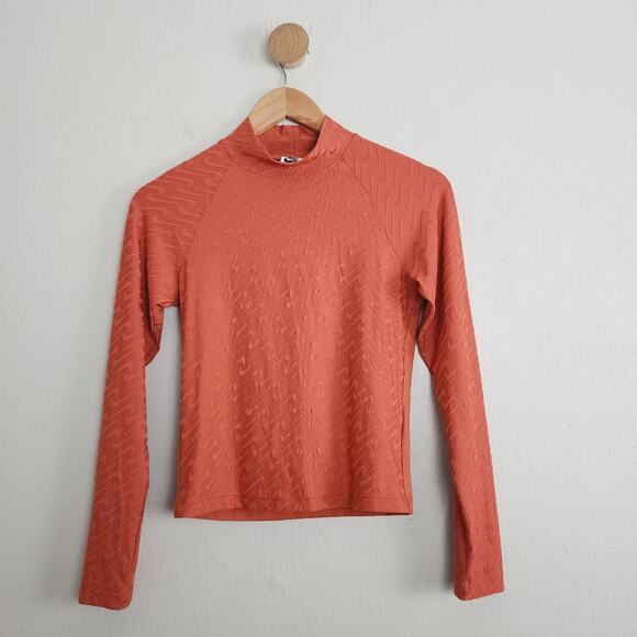 Nike Icon Clash Logo Print Mock-Neck Long Sleeve Top Terracotta Burnt Orange XS - Picture 1 of 12